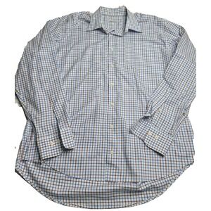 Peter Millar Long Sleeve Button Down Shirt Blue/White‎ Plaid Men's XL
